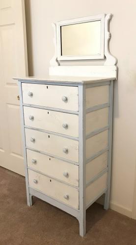 Full View Antique Chest of Drawers Blue and White